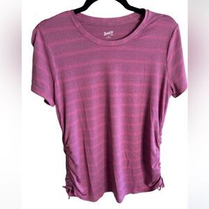 Duluth Trading Shirt Womens Medium Short Sleeve Purple Striped Ruched
Sides